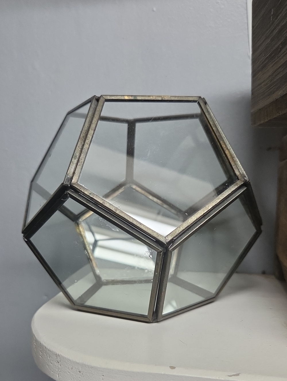 Modern Geometric Glass & Metal Terrarium – Pentagon Dodecahedron Planter / Candl